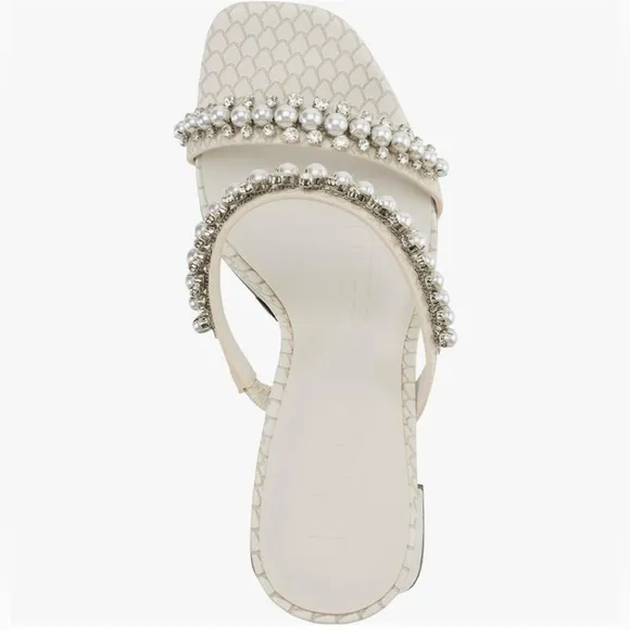 KARL LAGERFELD Women'7 Rayan Embellished Block Heel Sandal Heeled