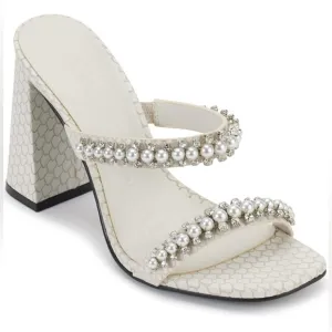 KARL LAGERFELD Women'7 Rayan Embellished Block Heel Sandal Heeled