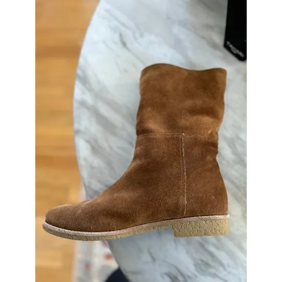 Kate Spade Brown Suede &amp; Faux Shearling Mid Calf Ankle Boot