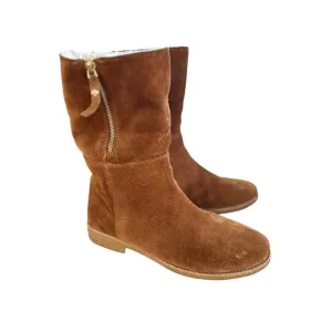 Kate Spade Brown Suede &amp; Faux Shearling Mid Calf Ankle Boot