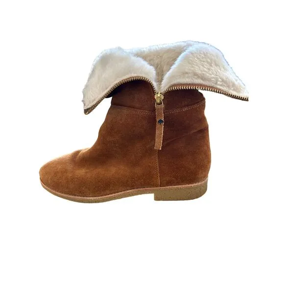 Kate Spade Brown Suede &amp; Faux Shearling Mid Calf Ankle Boot