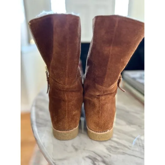Kate Spade Brown Suede &amp; Faux Shearling Mid Calf Ankle Boot