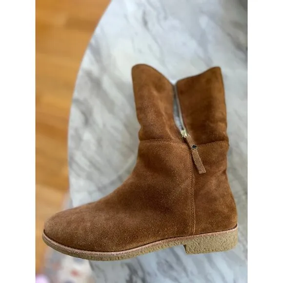 Kate Spade Brown Suede &amp; Faux Shearling Mid Calf Ankle Boot