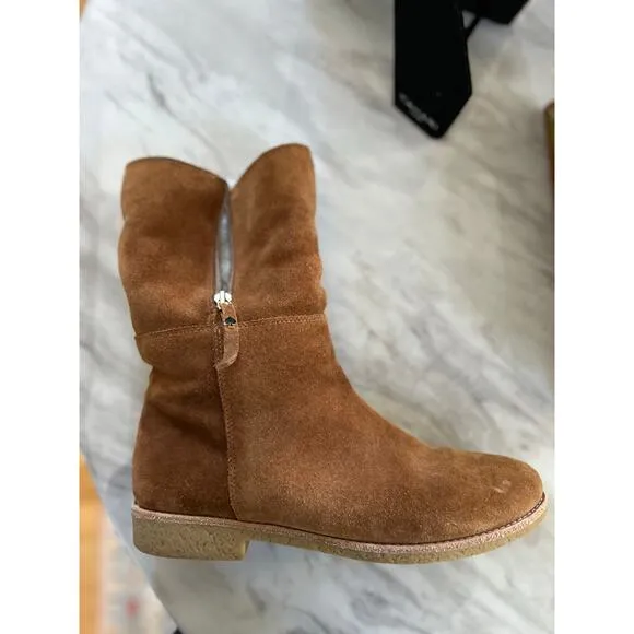 Kate Spade Brown Suede &amp; Faux Shearling Mid Calf Ankle Boot