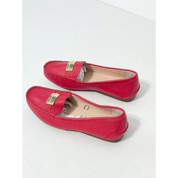 Kate Spade Corrie NWOB Sz 7.5 Coral Red Pebble Leather Women's Loafers Flat Shoe