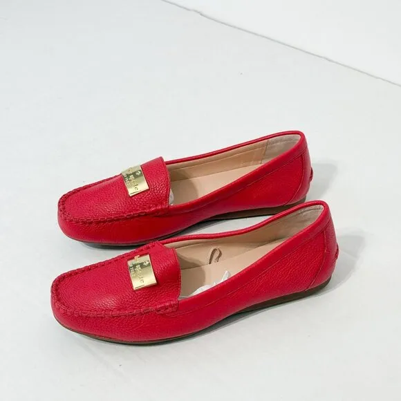 Kate Spade Corrie NWOB Sz 7.5 Coral Red Pebble Leather Women's Loafers Flat Shoe