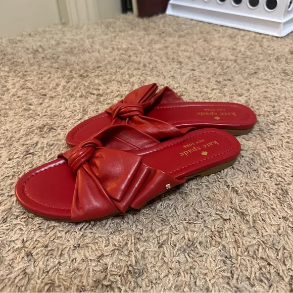 Kate Spade New York Marcella Red Bow Flat Sandals Size 6 NEW