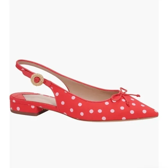Kate Spade New York Veronica Red Polka Dot Signature Bow Slingback Flat::NIB::9B
