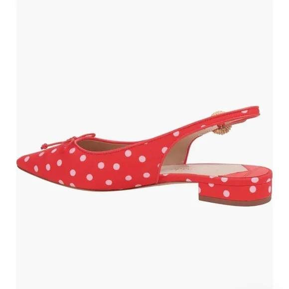 Kate Spade New York Veronica Red Polka Dot Signature Bow Slingback Flat::NIB::9B