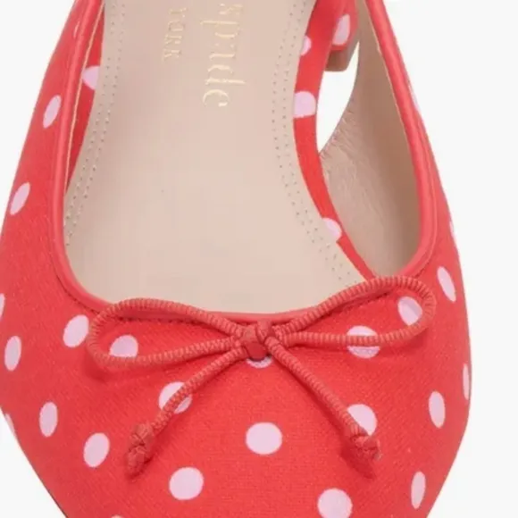 Kate Spade New York Veronica Red Polka Dot Signature Bow Slingback Flat::NIB::9B