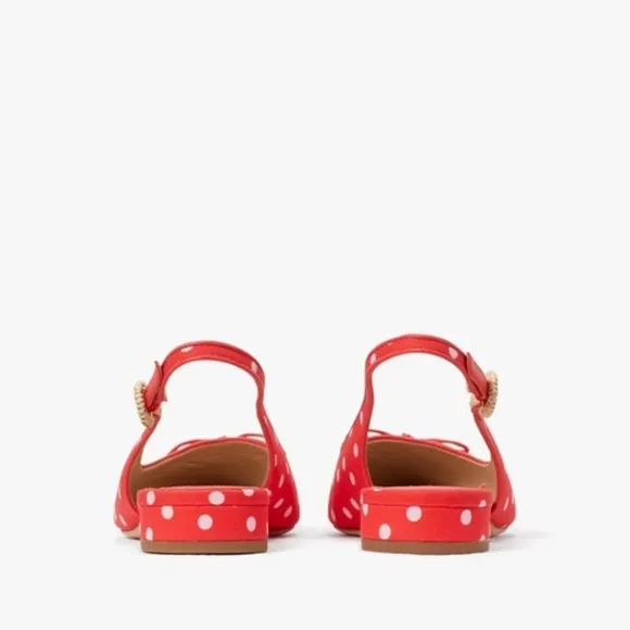 Kate Spade New York Veronica Red Polka Dot Signature Bow Slingback Flat::NIB::9B