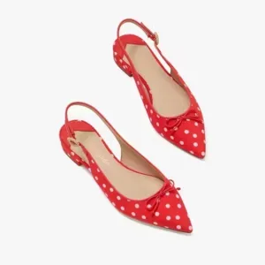 Kate Spade New York Veronica Red Polka Dot Signature Bow Slingback Flat::NIB::9B