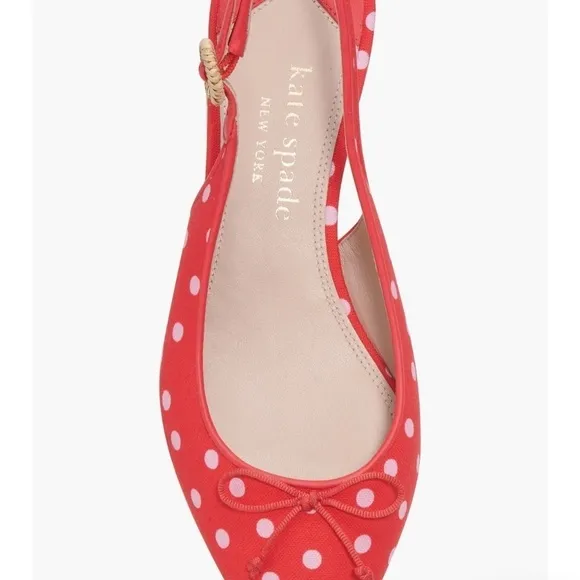 Kate Spade New York Veronica Red Polka Dot Signature Bow Slingback Flat::NIB::9B