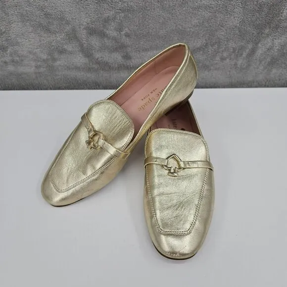 Kate Spade NY Cape Cod Loafers 6 B Metallic Gold Slip On Flat Leather Almond Toe
