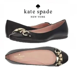 Kate Spade NY Phoebe Ballet Flats Shoes Silver Logo Buckle Low Heel sz 8.5 New
