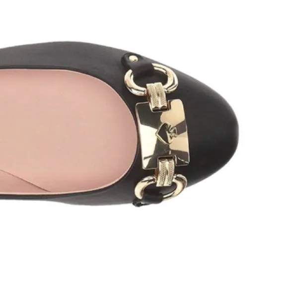 Kate Spade NY Phoebe Ballet Flats Shoes Silver Logo Buckle Low Heel sz 8.5 New