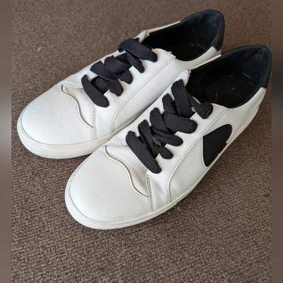 Kate Spade White and Black Sneakers, Size 9.5, Gently Warn