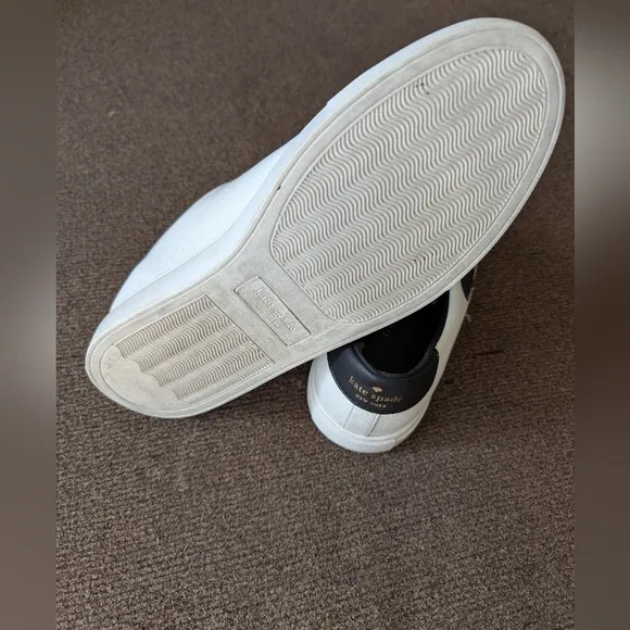 Kate Spade White and Black Sneakers, Size 9.5, Gently Warn