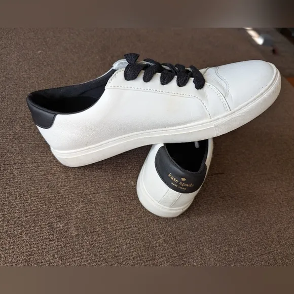Kate Spade White and Black Sneakers, Size 9.5, Gently Warn
