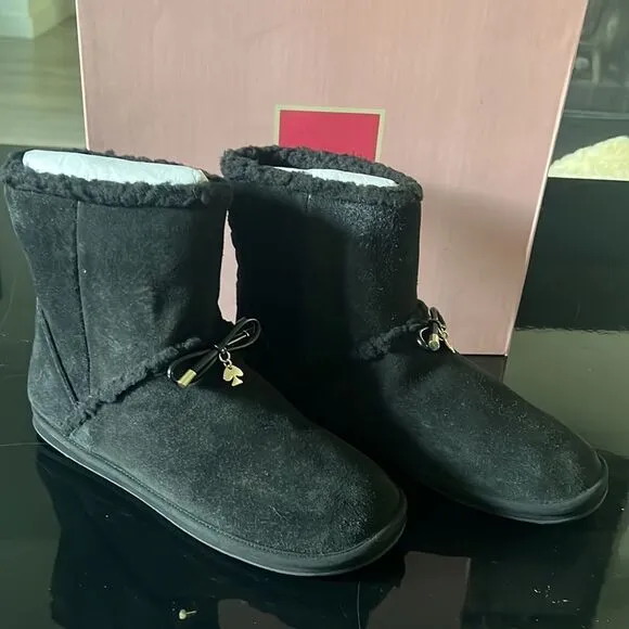 Kate Spade Faux Shearling Suede Boots black