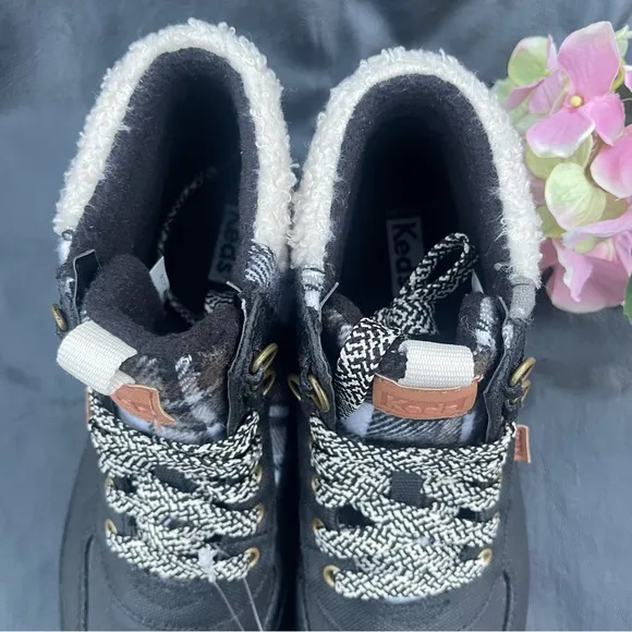 Keds Scout III boots Women Sz 8.5 Black Shearling Madras Plaid Ankle Duck