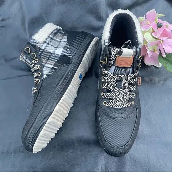 Keds Scout III boots Women Sz 8.5 Black Shearling Madras Plaid Ankle Duck
