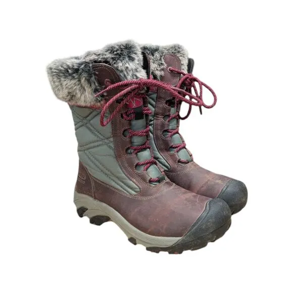 Keen Hoodoo III Waterproof Snow Boots Fur Trim Leather Womens 8 Maroon Purple