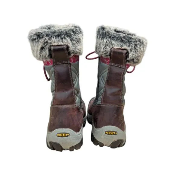 Keen Hoodoo III Waterproof Snow Boots Fur Trim Leather Womens 8 Maroon Purple