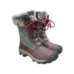 Keen Hoodoo III Waterproof Snow Boots Fur Trim Leather Womens 8 Maroon Purple