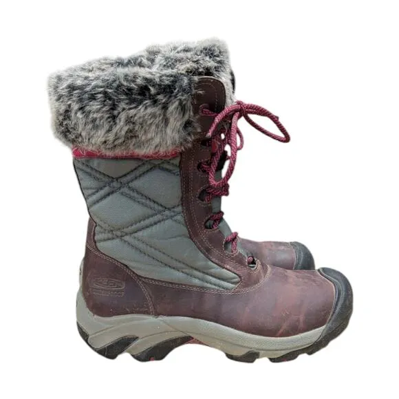 Keen Hoodoo III Waterproof Snow Boots Fur Trim Leather Womens 8 Maroon Purple