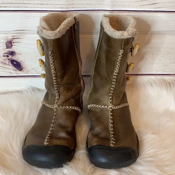Keen Kaley Leather Shearling Winter Boots Girls 4