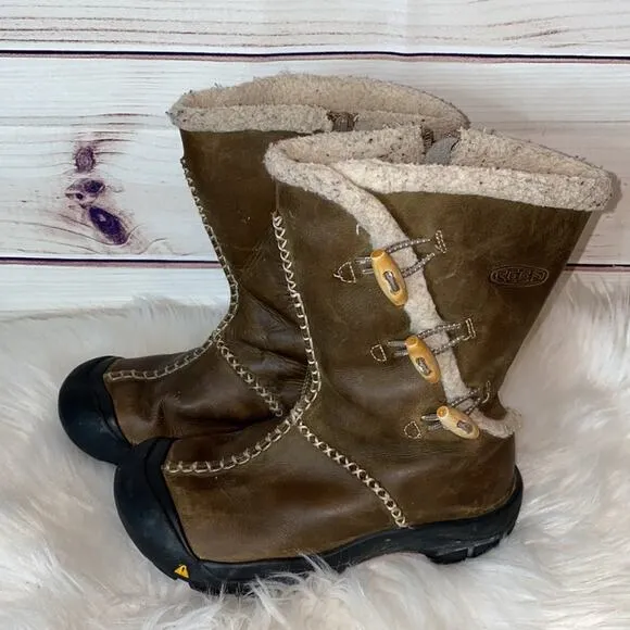 Keen Kaley Leather Shearling Winter Boots Girls 4
