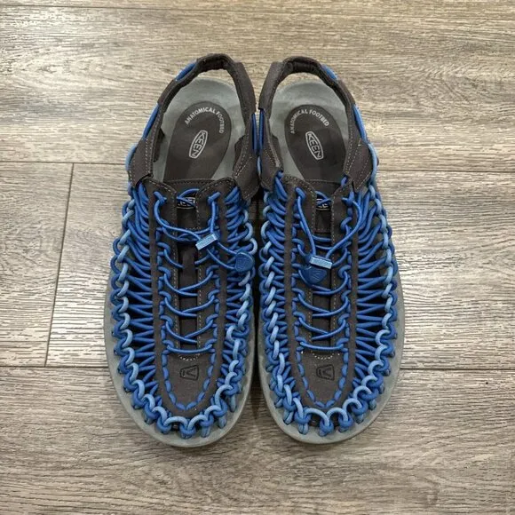 Keen Mens Uneek Paracord Water Sandals Anatomical Footbed Blue &amp; Gray Size 11.5