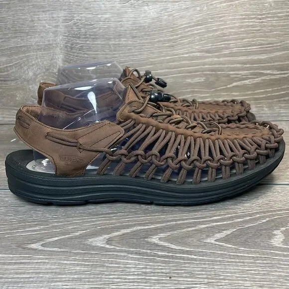 Keen Uneek Brown Leather Men’s Sz 10 Slip On Bungee Cord Rope Boat Water Sandals