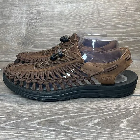 Keen Uneek Brown Leather Men’s Sz 10 Slip On Bungee Cord Rope Boat Water Sandals