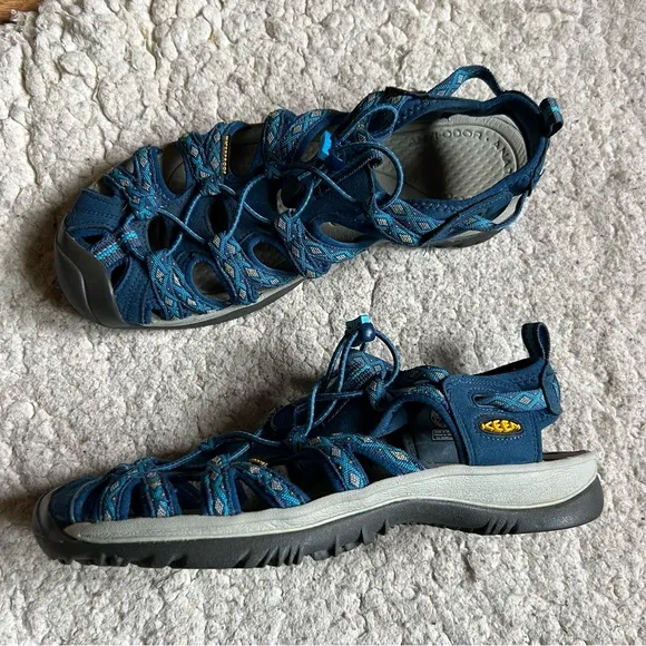 Keen: Women's Blue Yellow Whisper Aztec Sandals Size 9