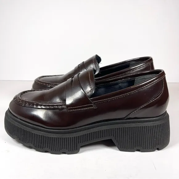 Kenneth Cole Marge Brown Patent Slip-On Loafers with Chunky Sole Size 7 Women’s