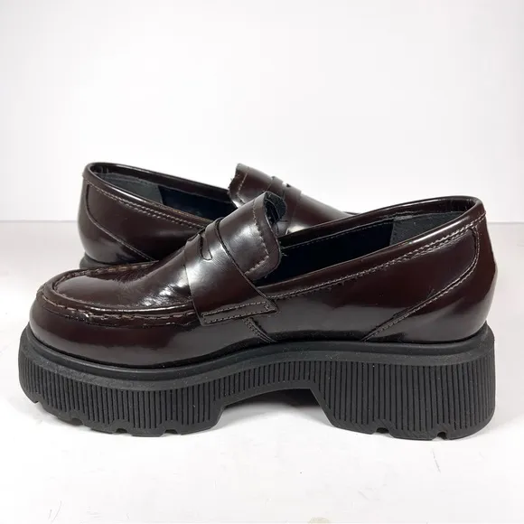 Kenneth Cole Marge Brown Patent Slip-On Loafers with Chunky Sole Size 7 Women’s
