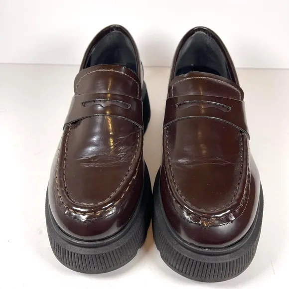 Kenneth Cole Marge Brown Patent Slip-On Loafers with Chunky Sole Size 7 Women’s