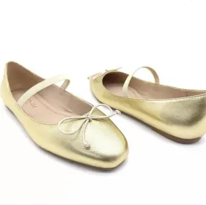 Kenneth Cole Myra Gold Leather Square Toe Ballet Flats NWT