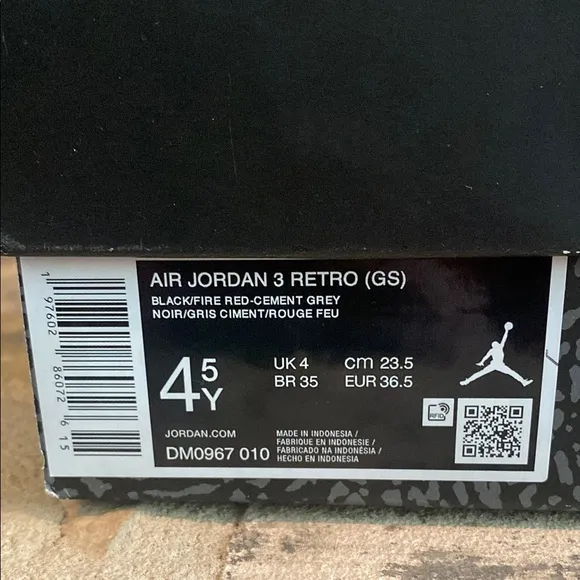 Kids Nike Air Jordan 3 Retro Sneakers - Black Gray Boys Size 4.5