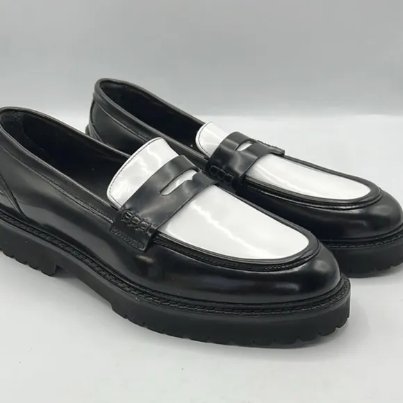 KOIO Sz 9 Arezzo Black White Slip-On Loafers Platform Sole NEW