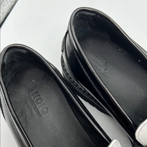KOIO Sz 9 Arezzo Black White Slip-On Loafers Platform Sole NEW