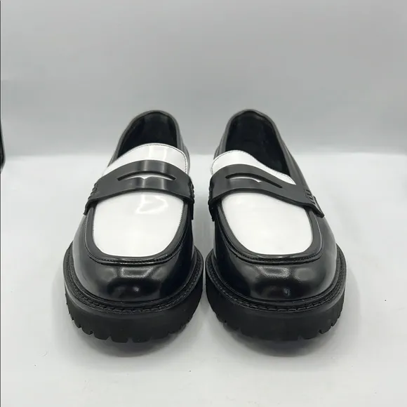 KOIO Sz 9 Arezzo Black White Slip-On Loafers Platform Sole NEW