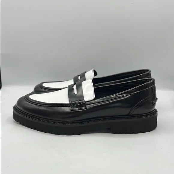KOIO Sz 9 Arezzo Black White Slip-On Loafers Platform Sole NEW