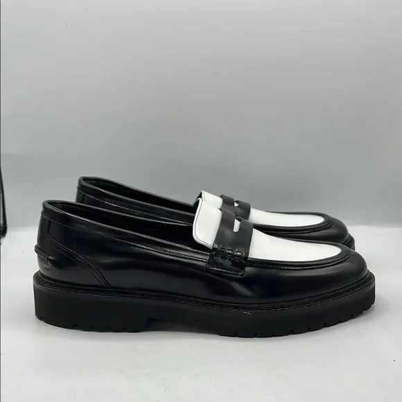 KOIO Sz 9 Arezzo Black White Slip-On Loafers Platform Sole NEW