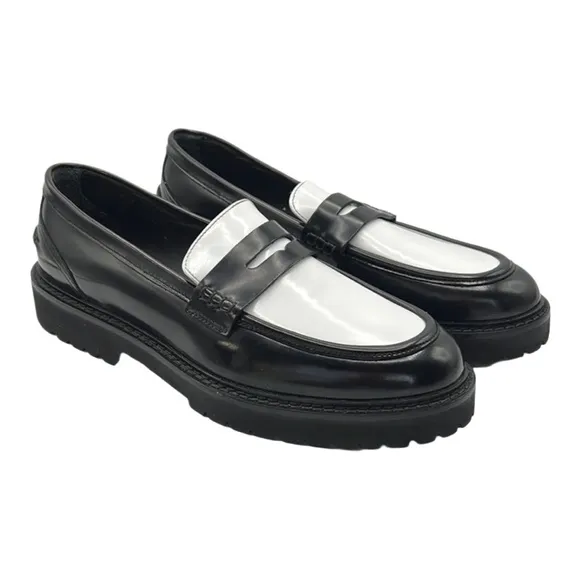 KOIO Sz 9 Arezzo Black White Slip-On Loafers Platform Sole NEW