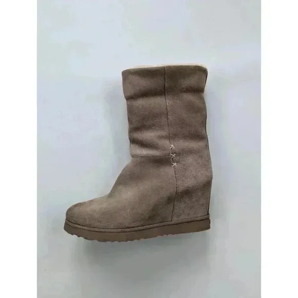 Kookaburra By Ugh Suede Shearling Wedge Boots Size 8.5 Beige