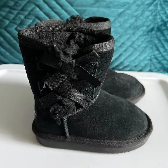 Koolaburra by Ugg Toddler Snow Boots Girls Size US 7 Black Bow Accents