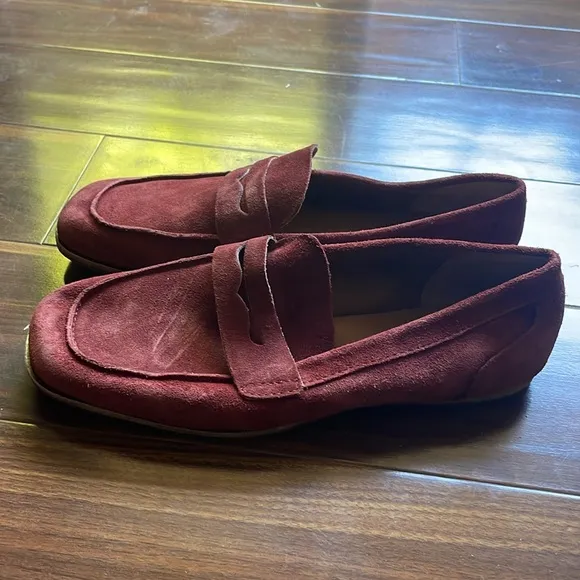 Kork-Ease Womens Size 7 Pisa Dark Red Suede Slip On Penny Loafers Shoes